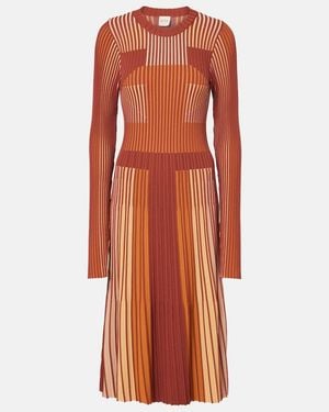Tod's Striped Plisse Midi Dress - Orange