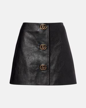 Gucci Double G Leather Miniskirt - Black