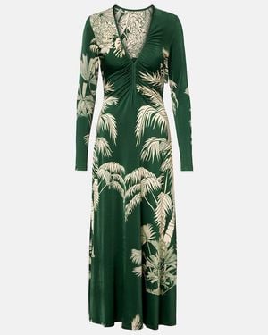 Johanna Ortiz Printed Ruched Jersey Midi Dress - Green