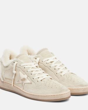 Golden Goose Ball Star Shearling-Lined Suede Trainers - White