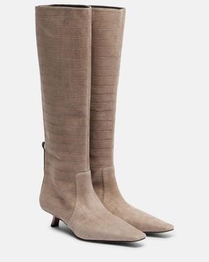 Brunello Cucinelli Monili Croc-Effect Suede Knee-High Boots - Brown