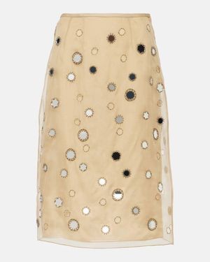 Prada Verzierter Midirock Aus Seidenorganza - Natur