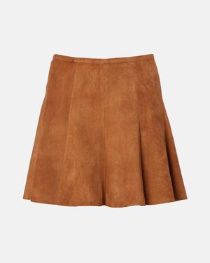 Stouls Mila Pleated Suede Miniskirt - Brown
