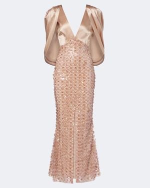 La Fuori Caped Sequined Silk Satin Gown - Natural