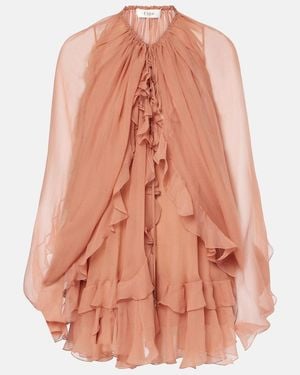 Chloé Ruffled Silk Muslin Cape - Pink