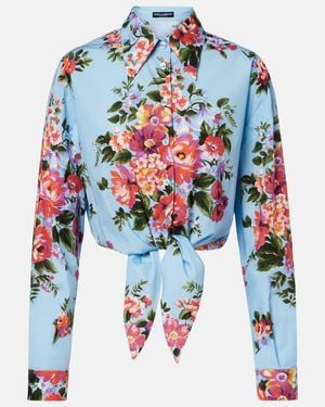 Dolce & Gabbana Camisa Cropped De Algodon Floral - Azul
