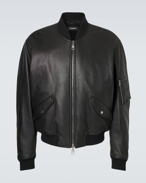 Dolce & Gabbana Leather Bomber Jacket - Black