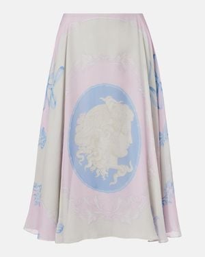 Versace Medusa Cameo Silk Crepe Midi Skirt - White
