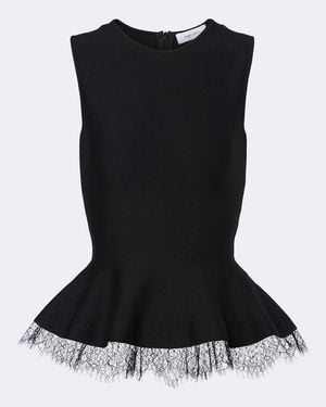 McQueen Lace-Trimmed Peplum Top - Black