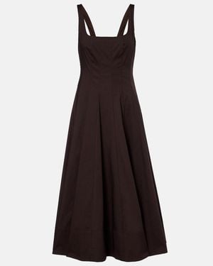 STAUD Pleated Cotton Midi Dress - Black
