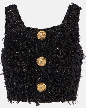 Balmain Lurex Tweed Top - Black