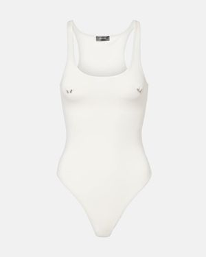 Mugler Verzierter Body Aus Baumwolle - Weiß