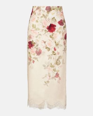 Zimmermann Hypnotic Floral Linen Pencil Skirt - Natural