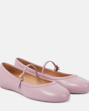 Gianvito Rossi Carla Leather Mary Jane Flats - Pink