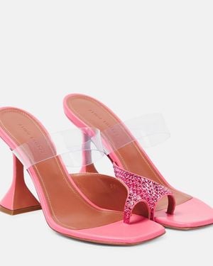 AMINA MUADDI Paloma Embellished Leather And Pvc Mules - Pink
