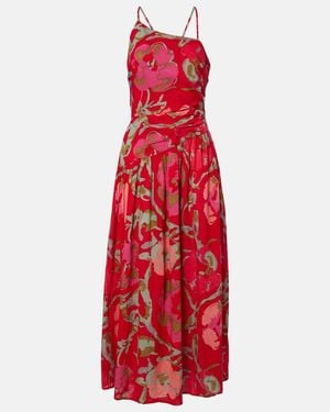 Velvet Vestido Midi Cosima De Algodon Floral - Rojo