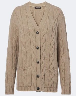 Loro Piana Napier Cable-Knit Cashmere Cardigan - Brown
