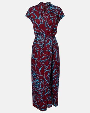 Dries Van Noten Vestido Midi De Saten Estampado - Morado