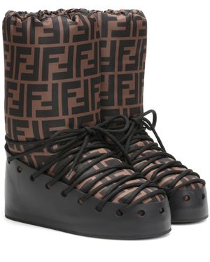 Fendi Ff-print Lace-up Moon Boots - Brown