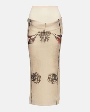 Jean Paul Gaultier Printed Jersey Midi Skirt - Natural