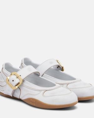 Miu Miu Gymnasium Leather Mary Jane Flats - White