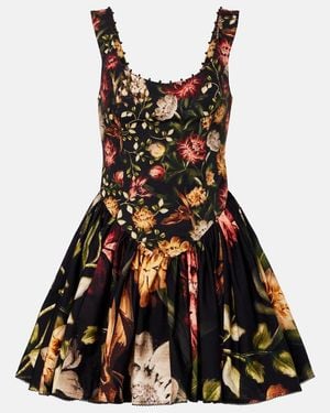 Agua Bendita Pluma Floral Cotton Minidress - Black
