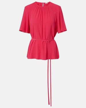 JOSEPH Libby Belted Crepe Blouse - Red