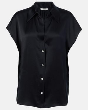 Vince Ruched Silk Satin Top - Blue