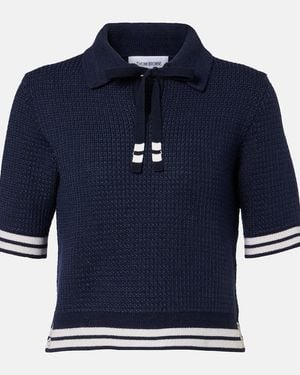 Thom Browne Silk-Blend Polo Shirt - Blue