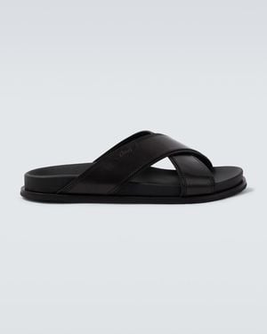 Brioni Criss-Cross Leather Slides - Black