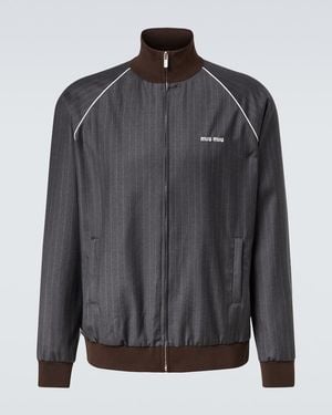 Miu Miu Logo Pinstripe Virgin Wool Track Jacket - Black