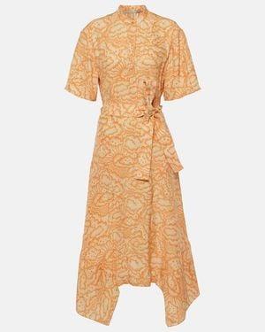 Stella McCartney Printed Asymmetric Silk Midi Dress - Metallic
