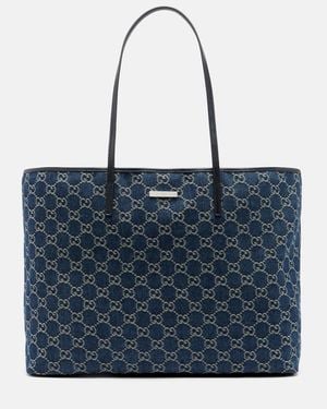 Gucci Tote Bag Essence Large Aus Denim Mit Leder - Blau