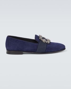 Manolo Blahnik Carlton Embellished Suede Loafers - Blue