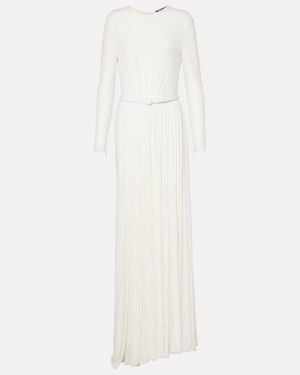 Ralph Lauren Shirred Leather-Trimmed Maxi Dress - White