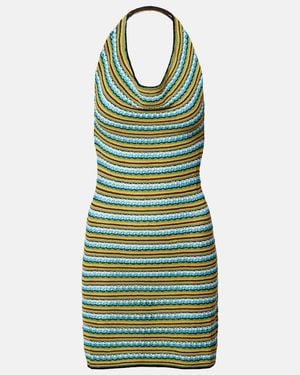 STAUD Greta Striped Cotton Minidress - Green