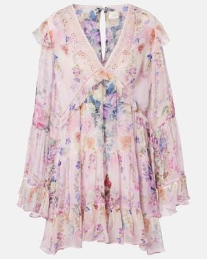 CAMILLA Embellished Floral Silk Chiffon Minidress - Pink