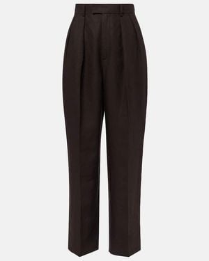 Loro Piana High-Rise Linen Straight Trousers - Black