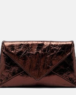 Dries Van Noten Clutch Envelope Small Aus Metallic-Leder - Braun