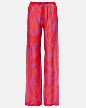 Dries Van Noten Pachas Silk Straight Trousers - Red