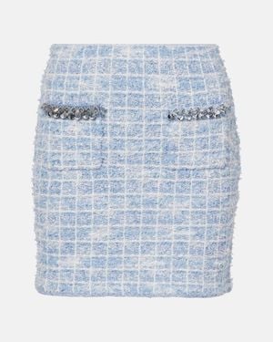 Self-Portrait Checked Embellished Tweed Miniskirt - Blue