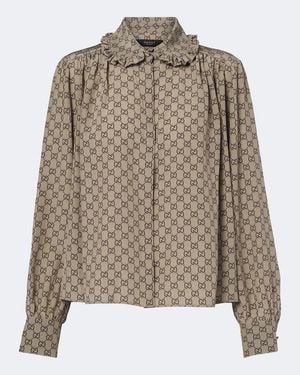 Gucci Gg Silk Crepe De Chine Blouse - Brown