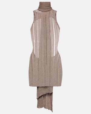 AYA MUSE Ribbed-Knit Lame Minidress - Brown