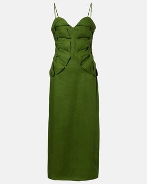 FARM Rio Monstera Linen Midi Dress - Green