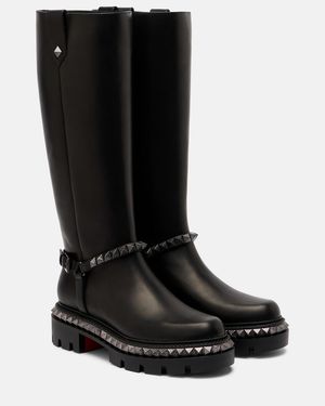 Christian Louboutin Marinetta Pyraclou Leather Knee-High Boots - Black