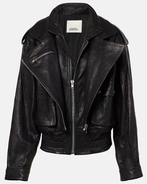 Isabel Marant Aneli Oversized Leather Biker Jacket - Black