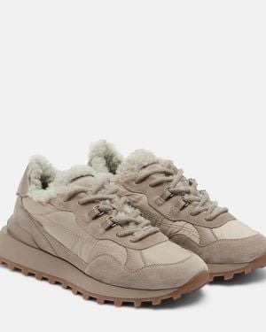 Brunello Cucinelli Shearling-Trimmed Sneakers - Gray