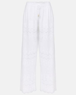 Melissa Odabash Immy Broderie Anglaise Cotton Wide-Leg Pants - White