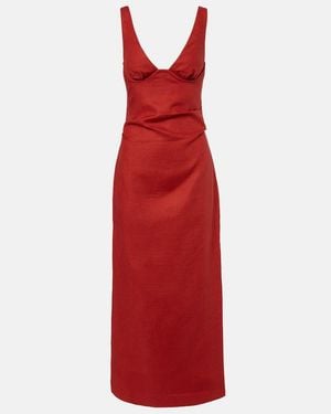 SIR. Draped Linen Midi Dress - Red