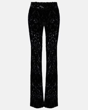 Gucci Floral Devore Velour Straight Trousers - Black